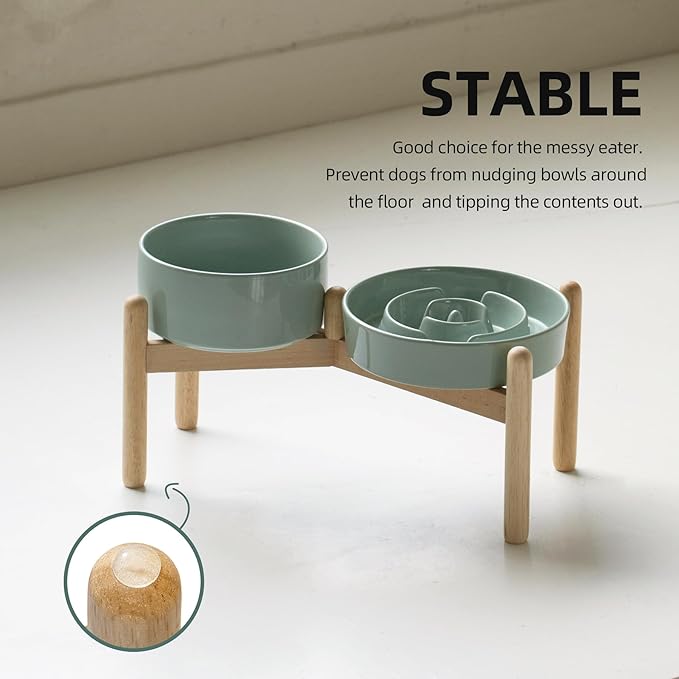Ceramic 1.2 Cup Raised Slow Feeder Dog Bowl Set, Elevated 6.1inch Bowl and - Image 7