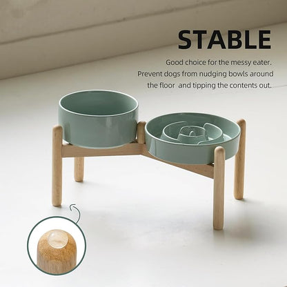 Ceramic 1.2 Cup Raised Slow Feeder Dog Bowl Set, Elevated 6.1inch Bowl and - Image 7