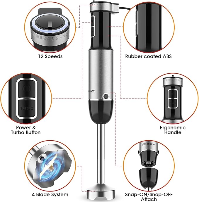 Blackcow Immersion Blender Handheld, 800W Powerful Electric Hand Blender - Image 4