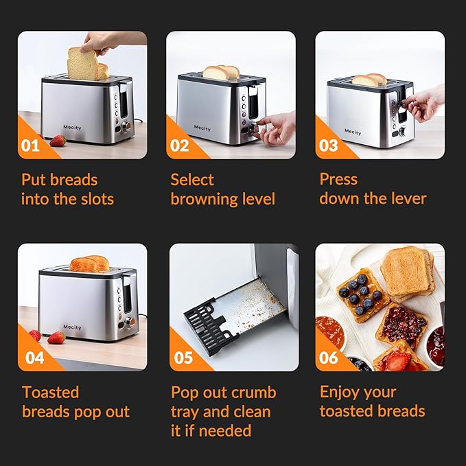 Mecity Toaster 2 Slice Stainless Steel Body, Cancel Functions, Warming Rack - Image 4