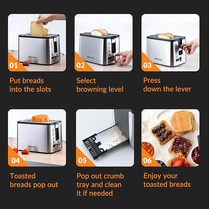 Mecity Toaster 2 Slice Stainless Steel Body, Cancel Functions, Warming Rack - Image 4