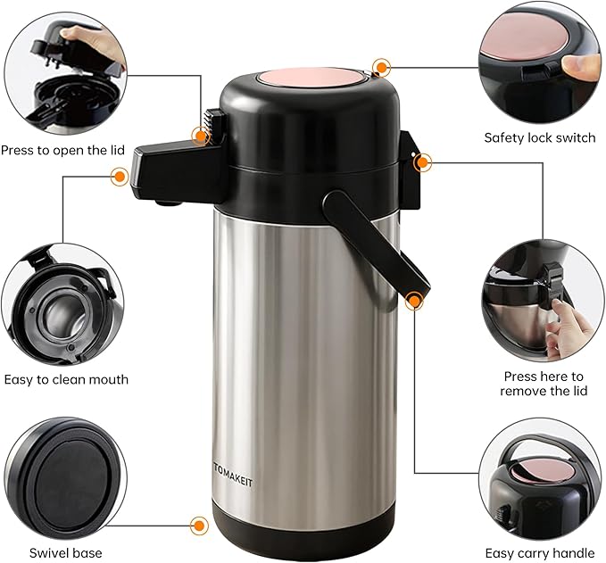 Airpot Coffee Carafe for Keeping Hot, 102oz/3L Coffee Dispenser Thermal - Image 3