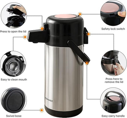 Airpot Coffee Carafe for Keeping Hot, 102oz/3L Coffee Dispenser Thermal - Image 3