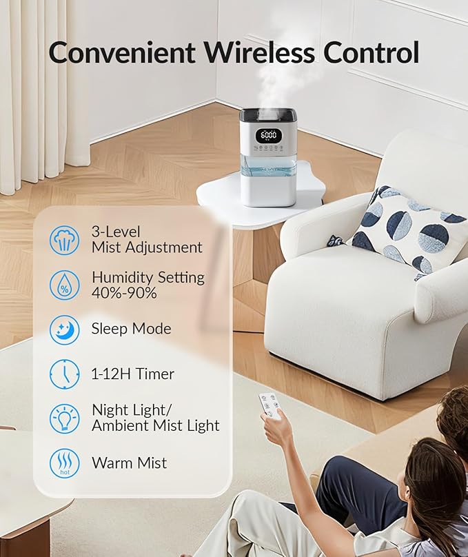 AreShark Humidifier Large Room, 2.2 Gal/8.5L Cool Warm Mist Air Humidifiers - Image 7