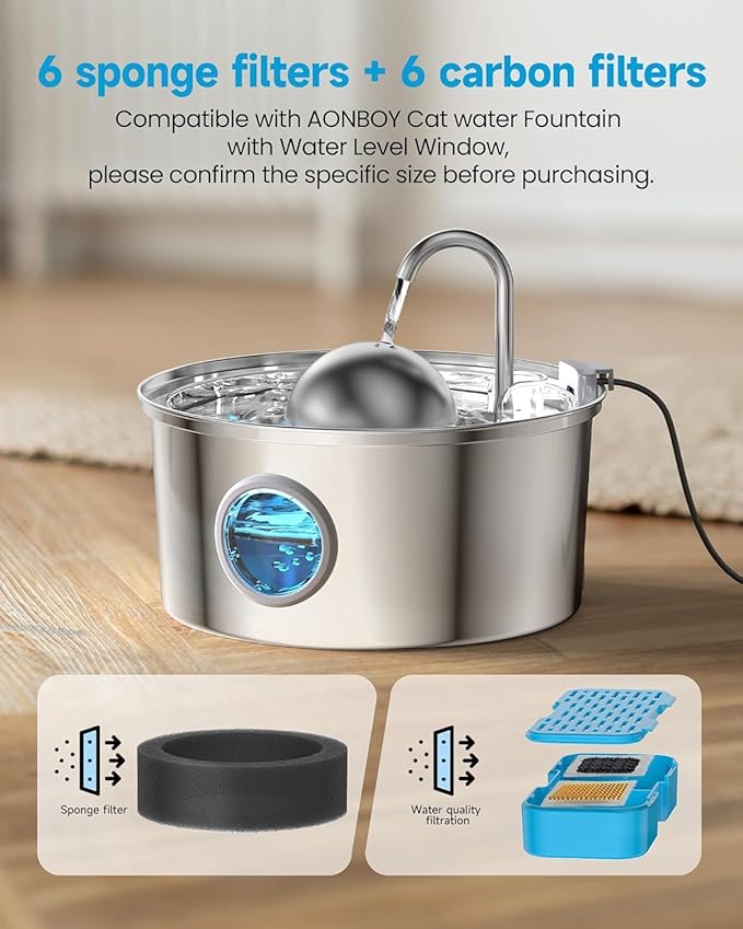 AONBOY Cat Water Fountain Filters, 12 Filters + 12 Cat Fountain Sponge - Image 2