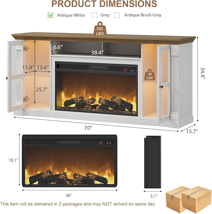 Farmhouse Fireplace TV Stand Up to 80" TVs, Media Console - Image 3
