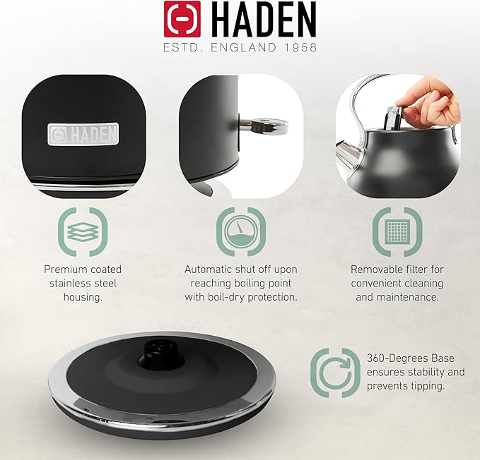 HADEN Heritage 1.7 Liter Stainless Steel Electric Kettle, Hot Water Kettle - Image 3