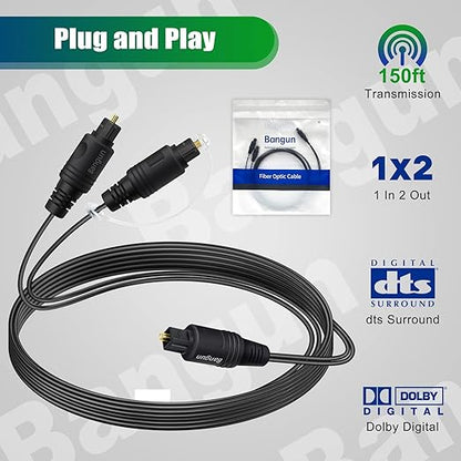 Bangun 1x2 Digital Audio Splitter Cable 15ft, Toslink Digital Fiber Optic Audio - Image 6