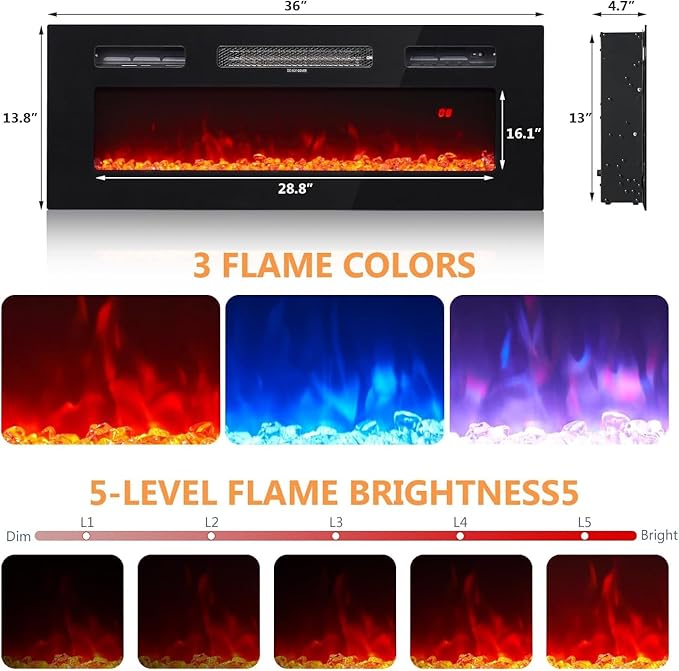 Fireplace TV Stand with 36" Electric Fireplace, Entertainment Center with LED - Image 6