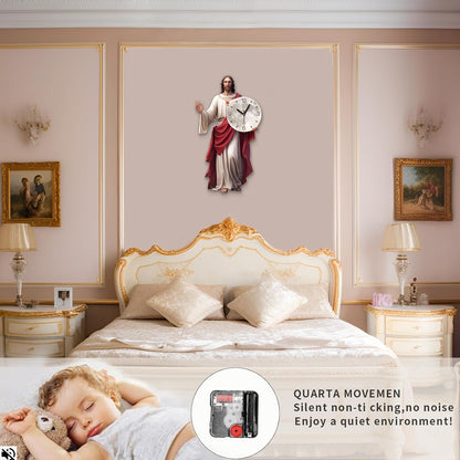 FLEBLE Wall Clock for Living Room Decor Jesus Clock Battery Operated Silent | Non Ticking Simple Minimalist Analog Clock Decorative for Kitchen,Home,Bedroom,Office Retro Jesus wall art Christian Gifts