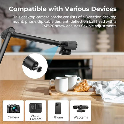 SMALLRIG Overhead 3-Section Desktop Camera Bracket, Damping Boom Arm Desk Mount - Image 3