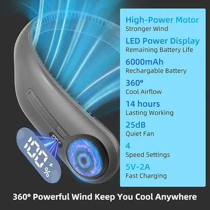 Kinhowly Portable Neck Fan, Hands Free Personal Wearable Bladeless Fan - Image 3