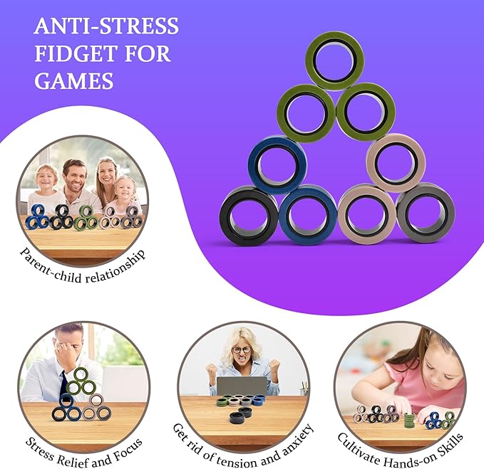 Cevioce 15 PCS Magnetic Ring Fidget Toys Set, ADHD Anxiety Magnetic Finger - Image 6