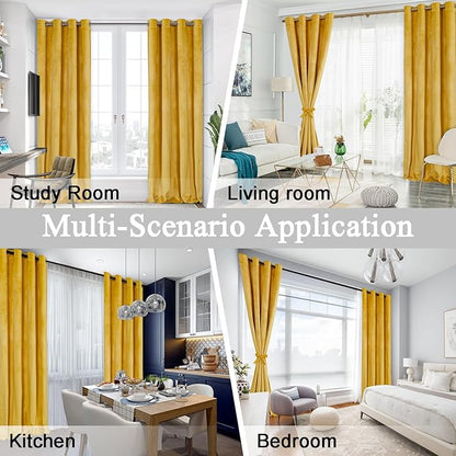 JIUZHEN Yellow Velvet Curtains 72 inches Blackout Curtains - Image 6