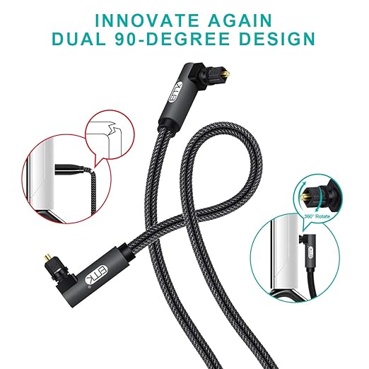 EMK 【Upgraded】 Double 90 Degree Optical Audio Cable Free-Rotating Toslink Plug - Image 3