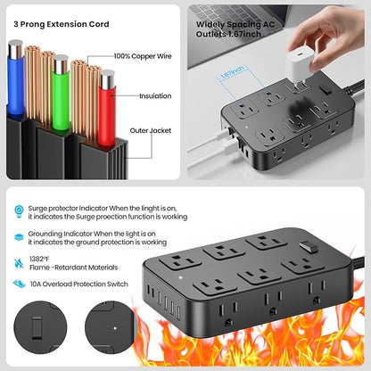 Solidock Flat Plug Power Strip Surge Protector - Image 7