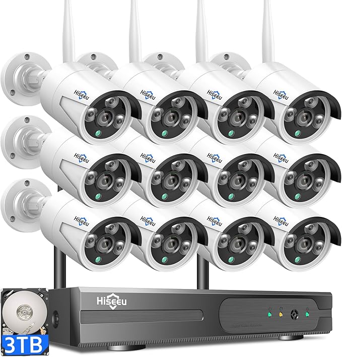 Hiseeu Wireless Pro WiFi Security Camera System, 16CH 4K NVR Kit, Plug-in by Hiseeu