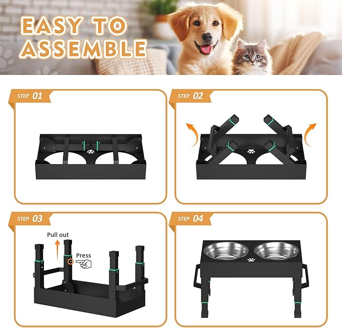 Metal Elevated Dog Bowls Stand Large Breed, Height Adjustable Raised Dog Bowls - Image 7