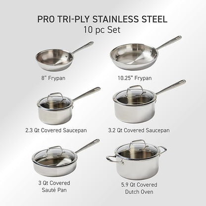 T-fal Pro Tri-Ply Stainless Steel Cookware Set, 10 Piece-Induction Compatible - Image 2