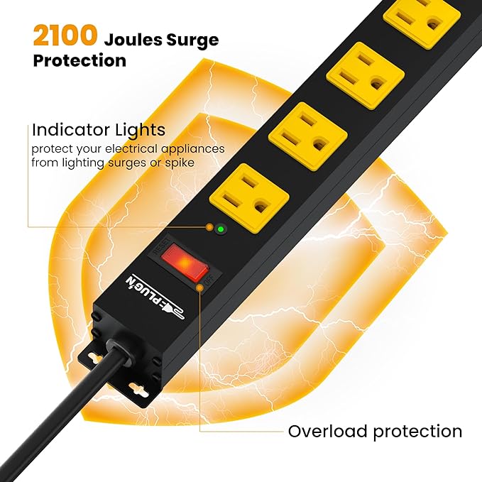 12 Outlet Long Power Strip, 2100 Joules Surge Protector, 6FT Power Cord - Image 3