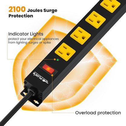 12 Outlet Long Power Strip, 2100 Joules Surge Protector, 6FT Power Cord - Image 3