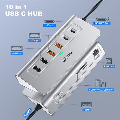 P9R PRO USB C Hub Ethernet, 10 in 1 USB Docking Station 10Gbps - Image 2