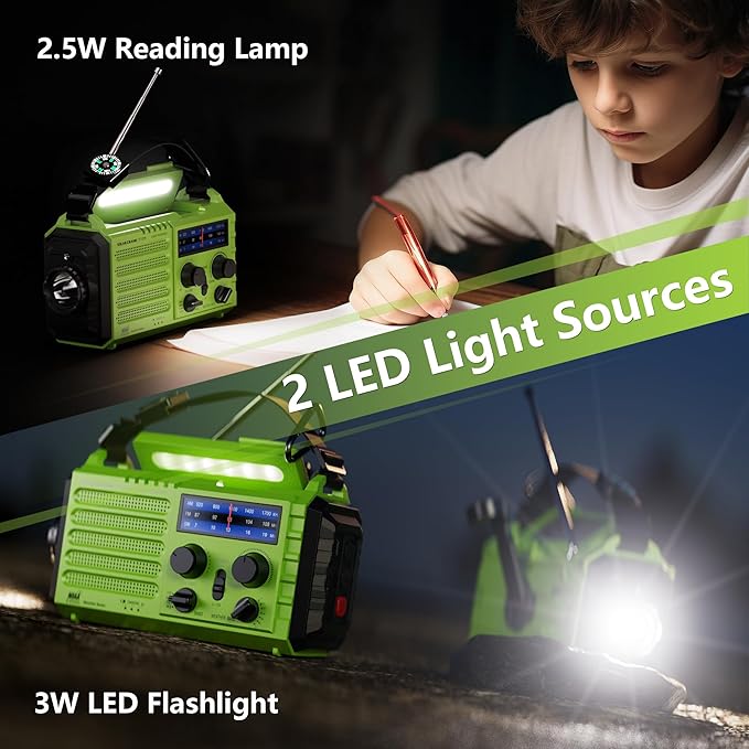 Mesqool Emergency Radio 5 Way Powered, 5000mAh/18500mWh Survival Solar Hand - Image 5