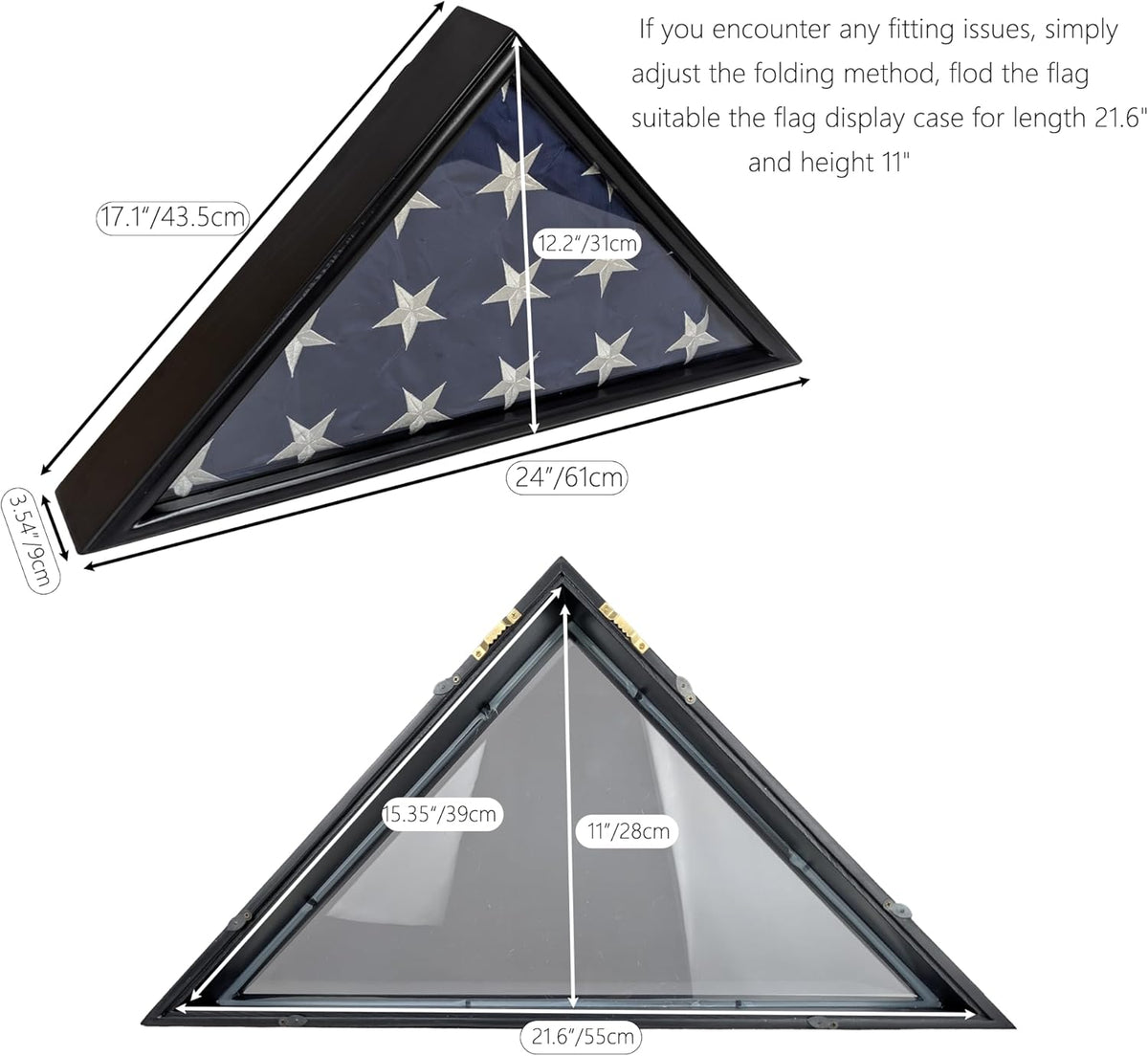 Burial Flag Display Case Fits 5'x9.5' Flag, Thin Bottom Edge Military Flag Box with Glass Front for American Veteran Flag, Wooden Memorial Folded Flag Case Shadow Box (Black)