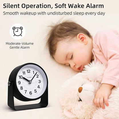 TIMESS Analog Alarm Clock, Silent Non-Ticking Quartz Movement, Battery-Operated - Image 6