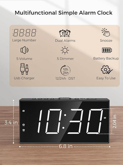 PPLEE Alarm Clock for Bedroom, 2 Alarms Loud LED Big Display Plug in Simple - Image 2
