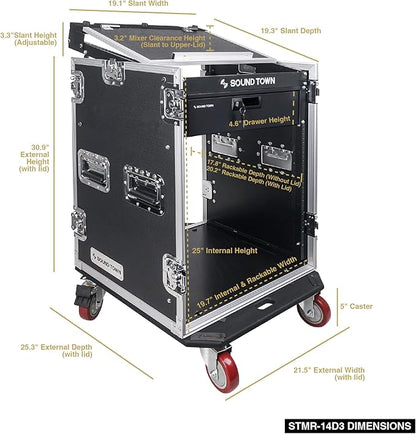 Sound Town Heavy-Duty 1/2" Plywood 14U PA DJ Pro Audio Rack/Road ATA Case - Image 5
