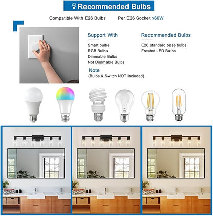 Black Bathroom Light Fixtures, 6-Light Bathroom Lighting Fixtures Over Mirror - Image 7