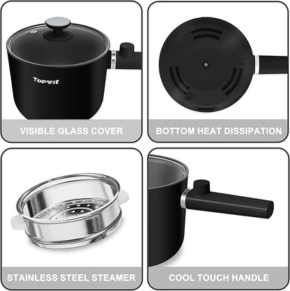 Topwit Hot Pot Electric with Steamer, 1.5L Ramen Cooker, Non-Stick Sauté Pan - Image 7