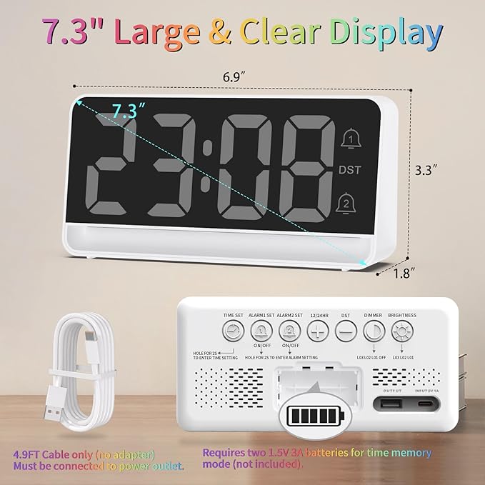 Alarm Clocks for Bedrooms, Digital Bedside Clock - Image 9