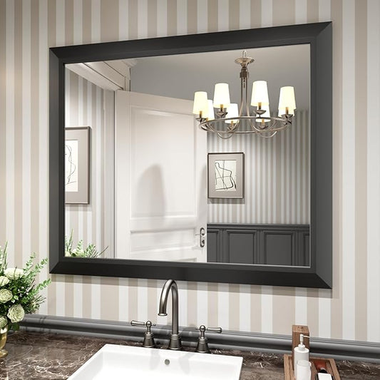 Amorho Bathroom Mirror Black, 40X36 Inch Thick Metal Framed Wall Mirrors by Amorho