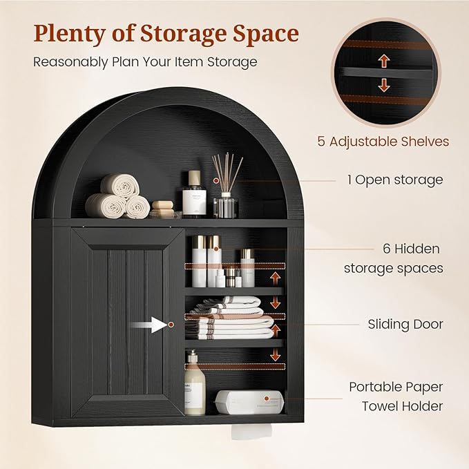 Arched Bathroom Wall Cabinet, 23.6 x 30.3'' Over The Toilet Cabinet - Image 3