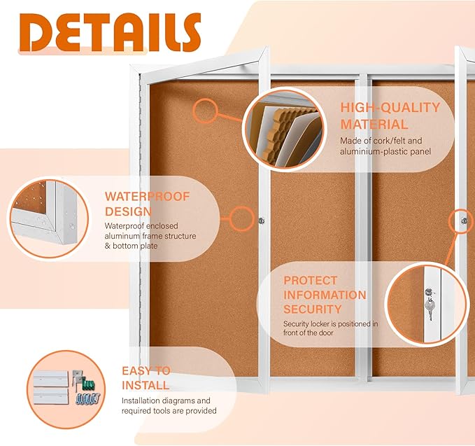 Outdoor Bulletin Board Weatherproof 48x34 in, Enclosed Bulletin Board - Image 4