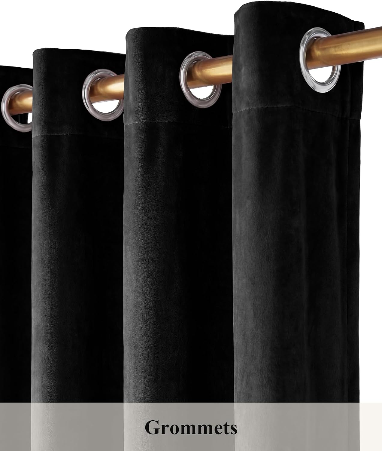 Black Velvet Blackout Curtains Grommet Thermal, W52 x L84, 2 Panels | Thermal Insulated, 300GSM Soft Velvet, Curtain Panels Chill Resist, Noise Reducing, Living Room, Bedroom, Home Theater