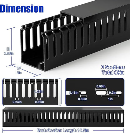 ZhiYo 99in Server Rack Cable Management Raceway, H2.4in x W2in Cable Raceway Kit - Image 2