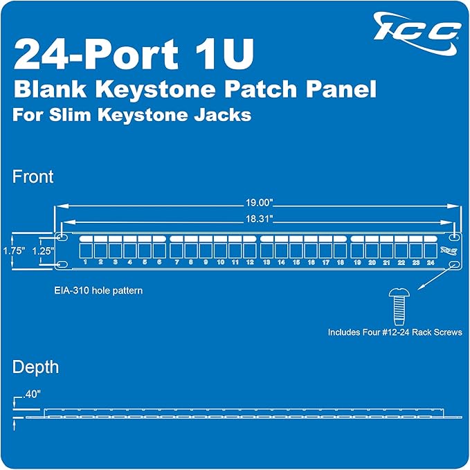 ICC 24 Port Blank Keystone 1U Patch Panel - Image 7