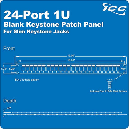 ICC 24 Port Blank Keystone 1U Patch Panel - Image 7