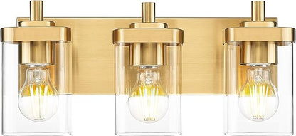 METWET Bathroom Light Fixtures Over Mirror, 3-Light Brushed Gold Vanity Light by Metwet