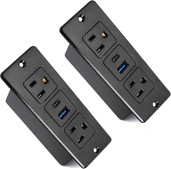 2 Pack 20W Recessed Power Strips USB, 2 AC + 1 USB-C + 1 USB-A, 6ft Cord by Havorbit