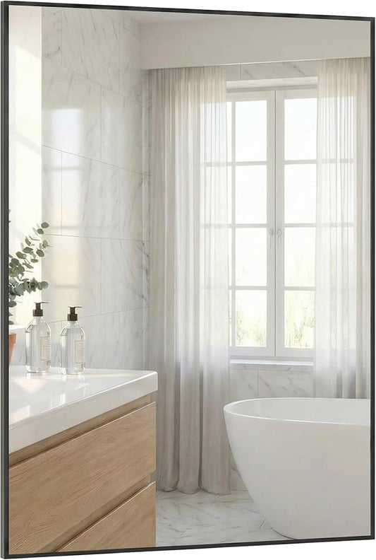 40"x30" Black Bathroom Mirror for Wall, Metal Framed Vanity Mirror Over Sink by Pocetry