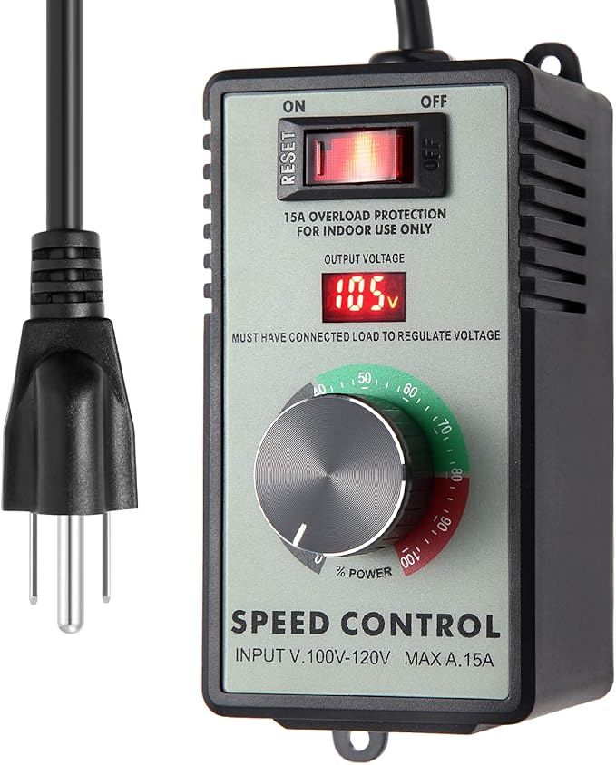 AC Motor Speed Controller 110-120V / 15A Max / 10A Rated Variable Fan Speed by HARMNEE