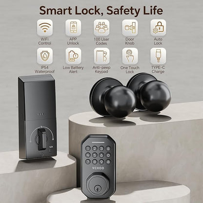 VCHOO Keyless Entry Door Lock Set WiFi Smart App Control Door Lock - Image 2