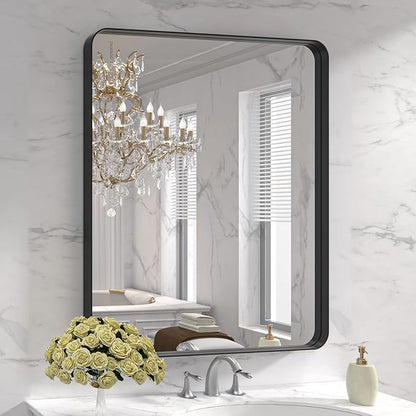 LOAAO 30X36 Inch Black Metal Framed Bathroom Mirror by LOAAO