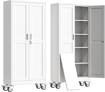 71" H Metal Garage Storage Cabinet, Rolling Tool Cabinet by erosoei