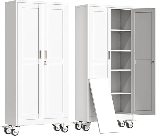 71" H Metal Garage Storage Cabinet, Rolling Tool Cabinet by erosoei