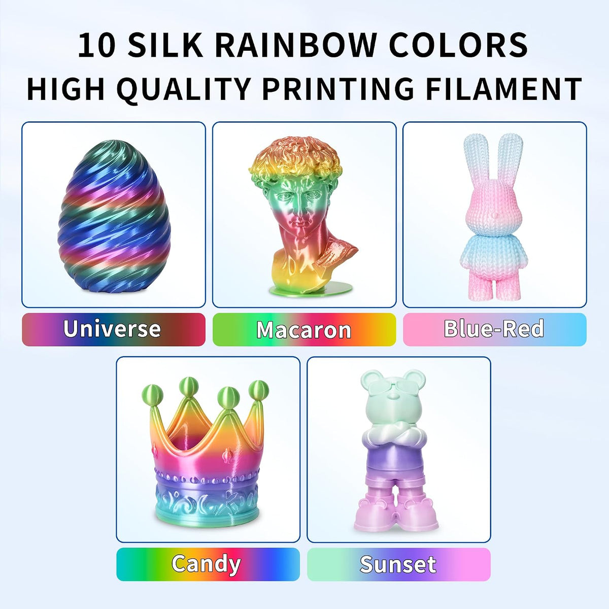 RAMBERY Silk Rainbow PLA 3D Printer Filament Bundle, 10 Colors Total 10kg, 1....